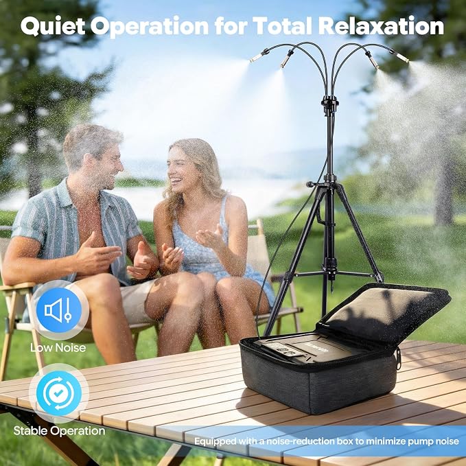 homenote Portable Standing Misting System – 12,000mAh Pump, 20L Bucket, 4.8FT Adjustable Tripod Base, Outdoor Cooling Misters for Backyard, Pool, Beach, Camping, Picnic, Greenhouse, Chicken Coop
