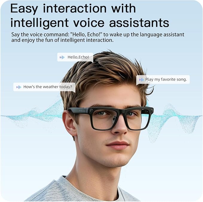 AI Smart Glasses with 13MP Camera & Real-Time Translation,4K HD Video Recording for Vlogging, Voice Assistant, Open-Ear Audio, Photochromic Lenses for Business and Travel.