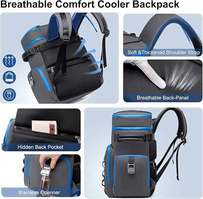 Weitars Insulated Cooler Backpack,Double Deck Waterproof Soft Cooler Bag,Backpack Coolers Leak Proof Lunch Backpack for Men Women for Travel,Camping,Picnic,Beach,Picnic,Outdoor 31L/52 Can