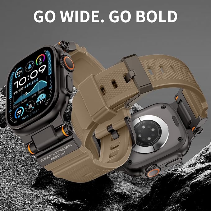 FOAMUNOC Rugged Band Compatible with Apple Watch Ultra 3/2/1 Band 49mm/46mm/45mm/44mm/42mm, Metal Connector with Strap for iWatch Ultra Series 11/10/9/8/7/6/SE3/SE2/SE/5/4/3/2/1, Desert Tan/Black