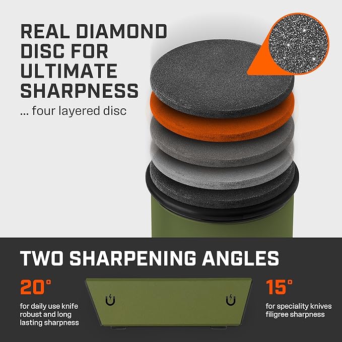 TUMBLER Pro Rolling Knife Sharpener™ - Knife Sharpening Made Easy - Rolling Knife Sharpening Kit with Removable Disc System - Includes 4-Layer Diamond Sharpening Disc & EdgeBoost Ceramic Disc (Green)