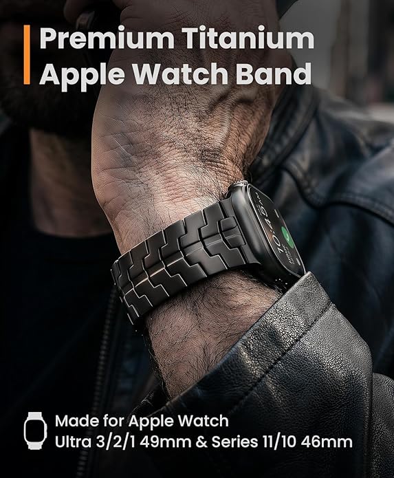Grade 5 Titanium Band for Apple Watch Ultra 3/2/1 49mm & Series 11/10 46mm, DLC Coating Anti-Scratch Ultra 3 Band with Small-Link Design for Precise Fit, Secure Butterfly Clasp Band for Men