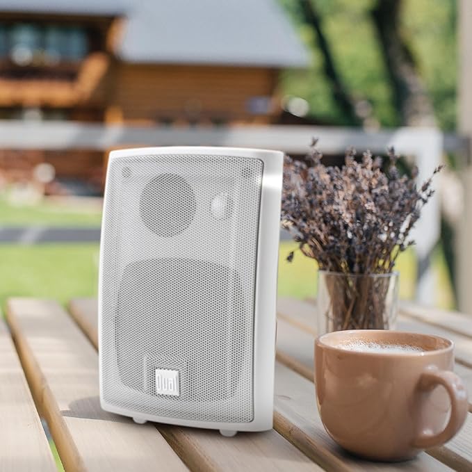 Dual Electronics LU43PW 4" 3-Way High Performance Outdoor Indoor Wired Speakers | Effortless Set Up | Home, Pool, Patio, Garage Use | Weather & UV Resistant | Expansive Stereo Sound Coverage | White
