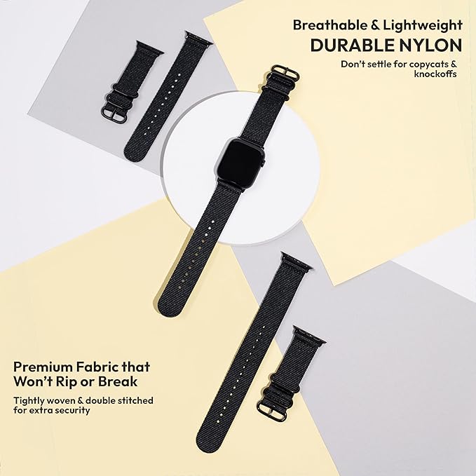 Carterjett EXTRA LARGE Hiking Trail Nylon Band - Compatible with Apple Watch Ultra 3/2/1 49mm 46mm 45mm 44mm for Men Women, XL for Big Wrists, Xtra Long, Soft Braided Sturdy Weave Sport Strap for iWatch Ultra, iWatch SE, Series 11 & All Models (Black, XL)
