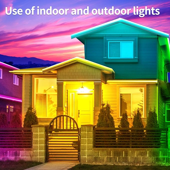 300Ft Outdoor LED Strip Light Waterproof,Music Sync RGB IP68 Led Lights with App/Remote Control,Color Changing Waterproof Exterior Rope Self Adhesive Back,Balcony,Garden（2 Rolls of 150ft）