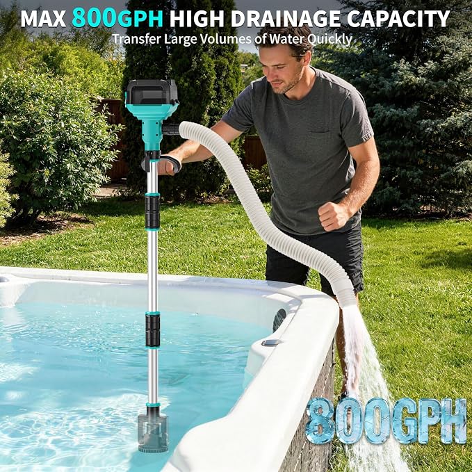 Stick Water Transfer Pump Compatible For Mkita 18V Battery(NO Battery), 800GPH Portable Cordless Water Transfer Pump With Detachable Rod&37" Hose For Pond Garden Fountain Boat Livestock Tanks