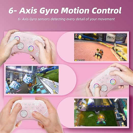 Mytrix Wireless Controllers for Switch/Switch 2, Windows PC iOS Android Steam/Steam Deck, Sakura Pink Bluetooth Controller with Programmable, Hall Effect Joysticks, Adjustable LED Light/Turbo/Vibration