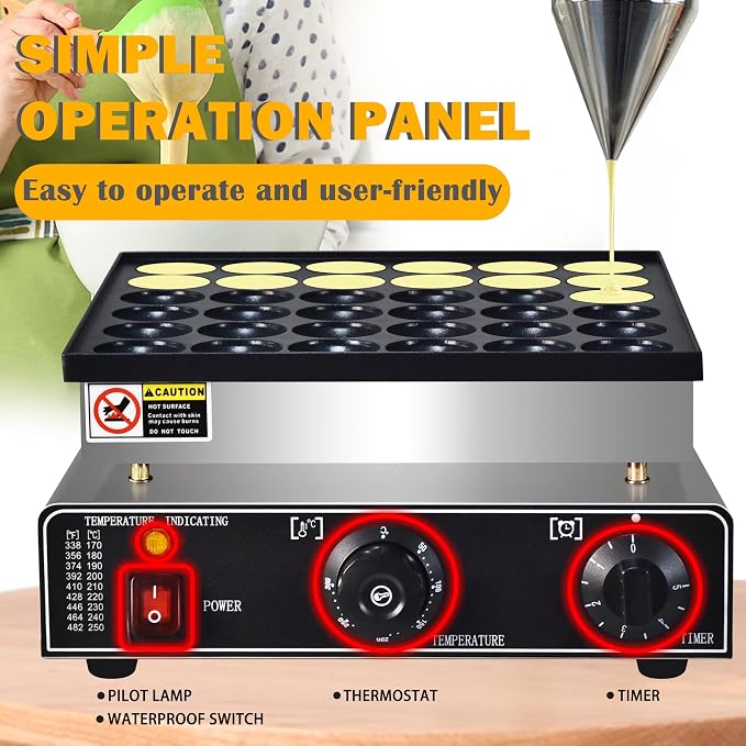 110V Commercial Mini Dutch Pancake Maker,36PCS Mini Pancake Maker Machine,Dutch Poffertjes Grill,Stainless Steel, Non stick,Breakfast，Snacks, Desserts, Restaurants, Cafes.