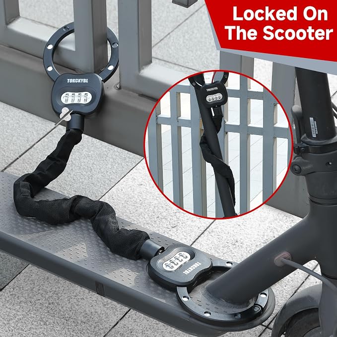 Heavy Duty Scooter Lock - 8mm Anti-Theft Chain Lock with 3 Keys, 94cm Weatherproof Security Lock for Electric Scooters, Bikes, Motorcycles