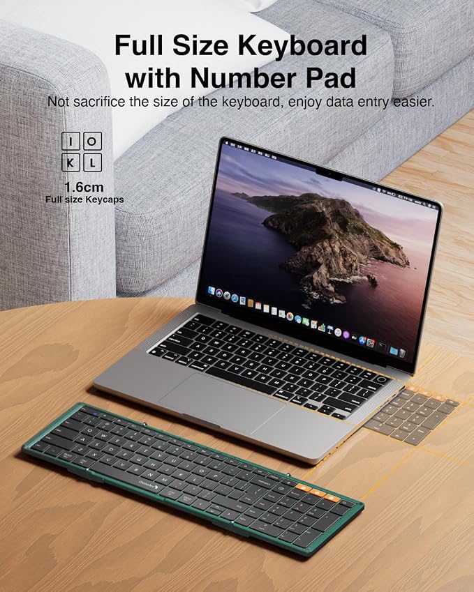ProtoArc Foldable Bluetooth Keyboard, XK01 Full-Size Portable Wireless Keyboard for Travel, 105 Keys, 0.65" Keycaps, Multi-Device Sync for iPad Tablet Smartphone Laptop PC Windows iOS Android, Green