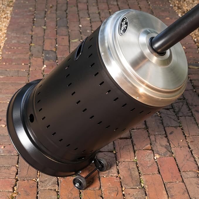 Fire Sense All Seasons Patio Heater With Wheels 48000 BTU Output Electronic Ignition System Portable Outdoor Propane Heater Series Patio Heater - Oynx & Stainless Steel Accent Finish