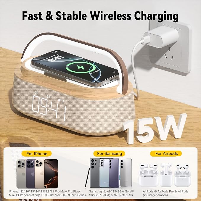 FREEFISH Bluetooth Speaker with Wireless Charge FM Radio 2500mAh Battery, LED Night Light Suitable for Home,Bedroom,Office,Gifts