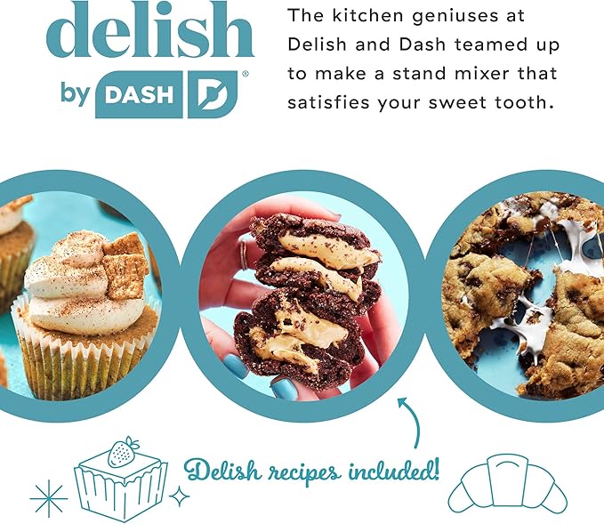 Delish by Dash Stand Mixer - Compact Mixer for Everyday Baking - 5-Speed Power with Removable Mixing Bowl - Dough Hooks Included - Aqua, 3.5-Quart
