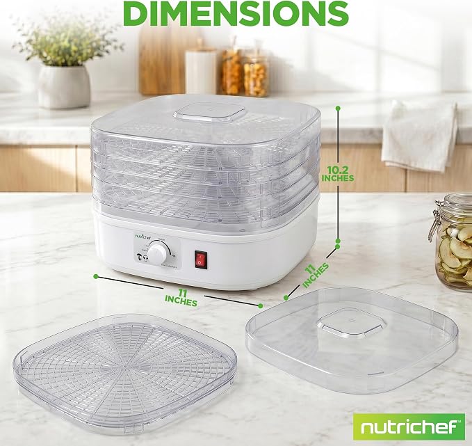 Nutrichef Food Dehydrator Machine | Dehydrates Beef Jerky, Meat, Food, Fruit, Vegetables & Dog Treats | Great For At Home Use | High-Heat Circulation for Even Dehydration | 5 Easy to Clean Trays
