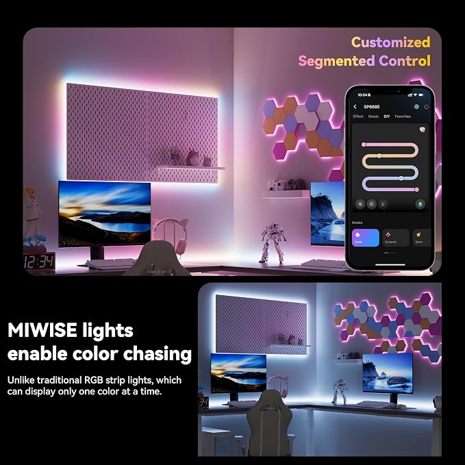 MIWISE 5V USB COB LED Strip Lights,RGB Smart IC LED Strip with App Control,Bluetooth Addressable Music Sync Color Changing Strip Lights,3M Back-Adhesive for Gaming Room PC Home Decor 6.56ft
