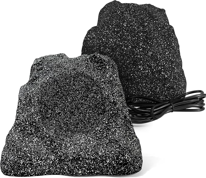 Herdio 8" Outdoor Rock Bluetooth Speakers Wired IPX7 Waterproof 600 Watt Resin Material All Weather for Deck Pool Backyard Patio Garden BBQ (1 Pair Black)
