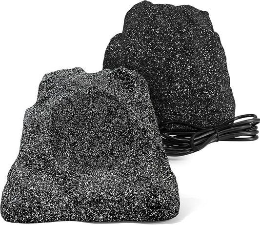 Herdio 8" Outdoor Rock Bluetooth Speakers Wired IPX7 Waterproof 600 Watt Resin Material All Weather for Deck Pool Backyard Patio Garden BBQ (1 Pair Black)