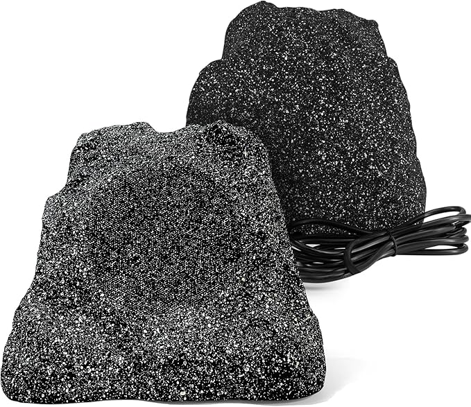 Herdio Outdoor Rock Bluetooth Speakers Wired IPX7 Waterproof 200 Watt Resin Material All Weather for Deck Pool Backyard Patio Garden BBQ (1 Pair Black)