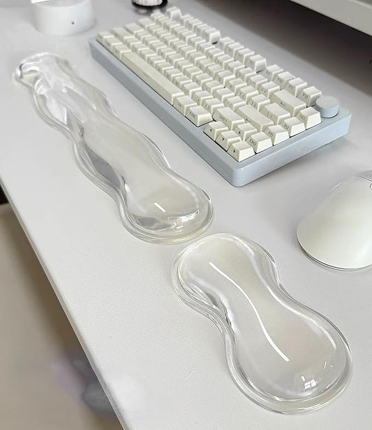 Mouse Pad with Wrist Rest, Soft Cloud Gel Keyboard Mouse Pad Set with Hand Wrist Support, Cute Non Slip Office Desk Accessories for Comfort/Pain Relief/PC Gaming/Computer/Laptop, (Clear Wave)