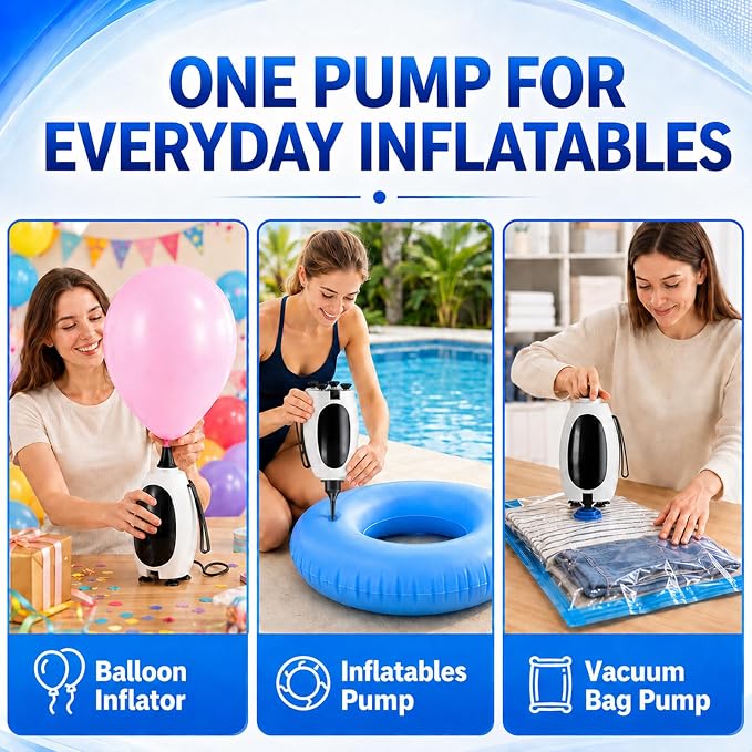 Balloon Pump Electric, Portable Balloon Inflator Air Pump Balloons Blower Machine with 6 Different Nozzles for Party Balloons Decorations Inflator Deflator for Inflatables Pool Floats Air Beds