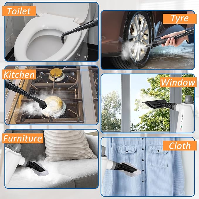 Spurgehom Handheld Steam Cleaner, Portable Steamer with 11 PCS Accessory & Safety Lock, Large Capacity Steam for Cleaning, Multipurpose Steam Cleaner for Home, Car, Window