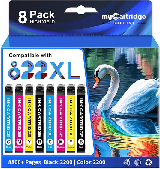 myCartridge SUPRINT Remanufactured Ink Cartridge Replacement for Epson 822XL Ink Cartridges Combo Pack 822 XL Works with Workforce Pro WF-3820 WF-3823 WF-4820 WF-4830 WF-4833 WF-4834 Printers (8 Pack)