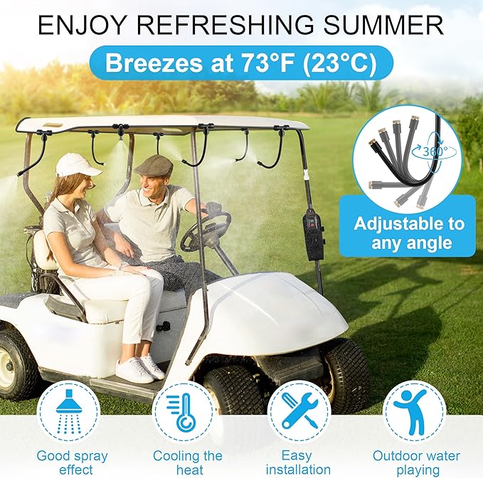 6 Gallon Portable Misting System, 30FT Cooling Misters with Water Mister Pump Foldable Bucket 8 Mist Nozzles for Outdoor Patios, Golf Carts, Greenhouses, Canopy, Camping, Hiking(Black)