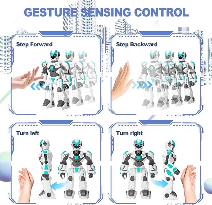 Remote Voice Control Large Robot: Intelligent Programmable Popular Science Story Toys with Gesture Sensing Presents for Kids