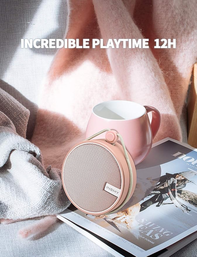 INSMY C12 IPX7 Waterproof Shower Bluetooth Speaker, Portable Small Speaker, Speakers Bluetooth Wireless Loud Clear Sound Support TF Card Suction Cup for Outdoor Kayak Canoe Beach Gift (Cashmere Pink)