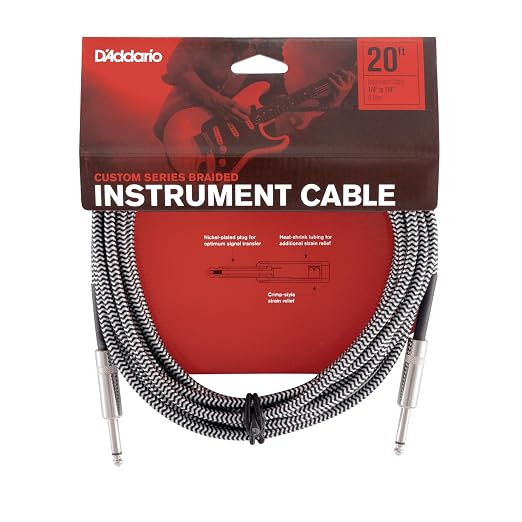 D'Addario Guitar Cable - Guitar Lead - Instrument Cable - Guitar Accessories - Custom Series Braided Cable - 20 Feet/7.62 Meters - Grey - 1 Pack