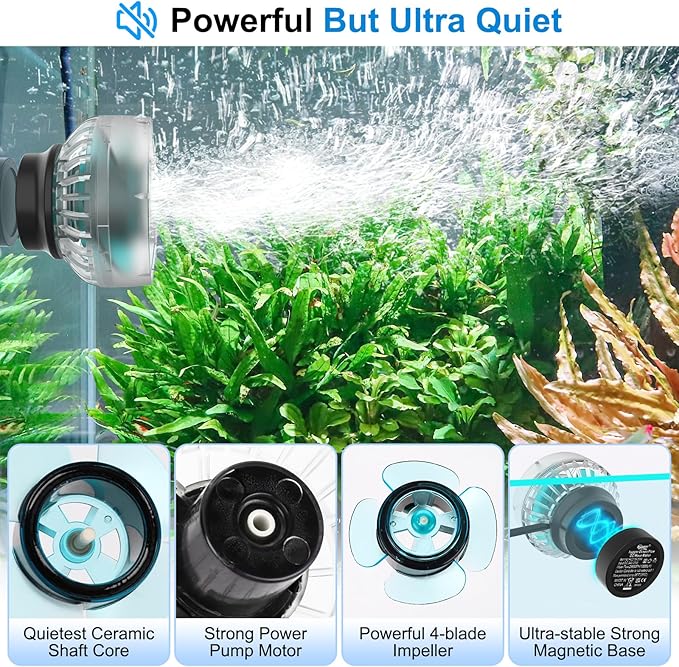 hygger Mini Wave Maker For Aquarium, Ultra-quiet Transparent Wavemaker With Controller, Adjustable Flow Magnetic DC 12V 850GPH Powerhead, Circulation Pump For 20-80Gallon Freshwater Coral Reef Tank