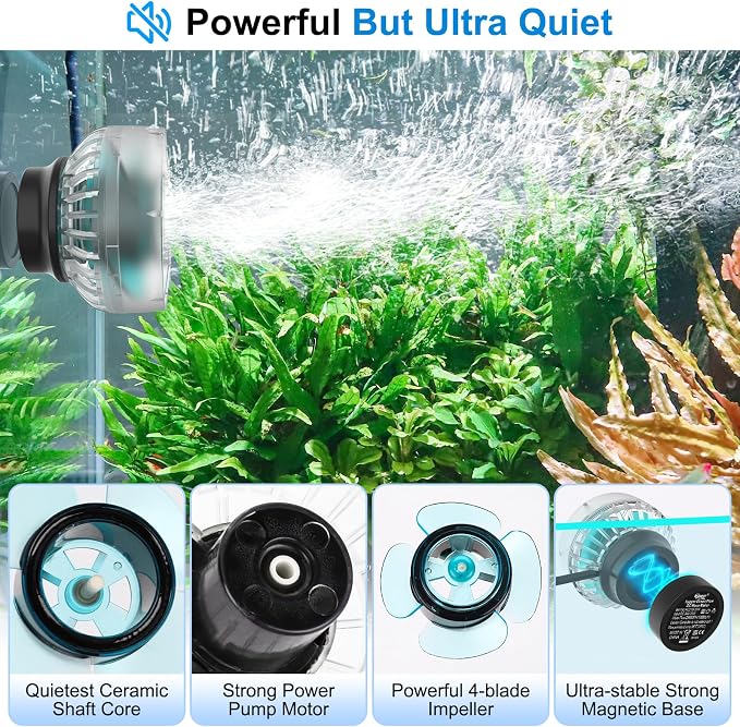 hygger Mini Wave Maker For Aquarium, Ultra-quiet Transparent Wavemaker With Controller, Adjustable Flow Magnetic DC 24V 1200GPH Powerhead, Circulation Pump For 50-100Gallon Freshwater Coral Reef Tank