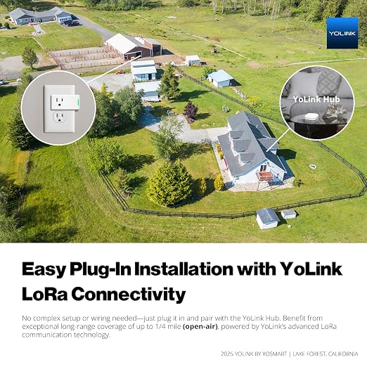 YoLink Plug Mini, Ultra-Compact Smart Outlet with Over-Temperature Protection & Precision Scheduling, 1/4 Mile LoRa Range, Alexa, Google Assistant Integration, Hub Included