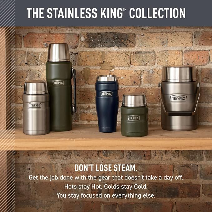 THERMOS Stainless King Vacuum-Insulated Stainless Steel Tumbler - 16oz, Rustic Red - Insulated Coffee Tumbler for Hot & Cold Drinks - Leak-Proof & Sweat-Proof for Commuting & Traveling