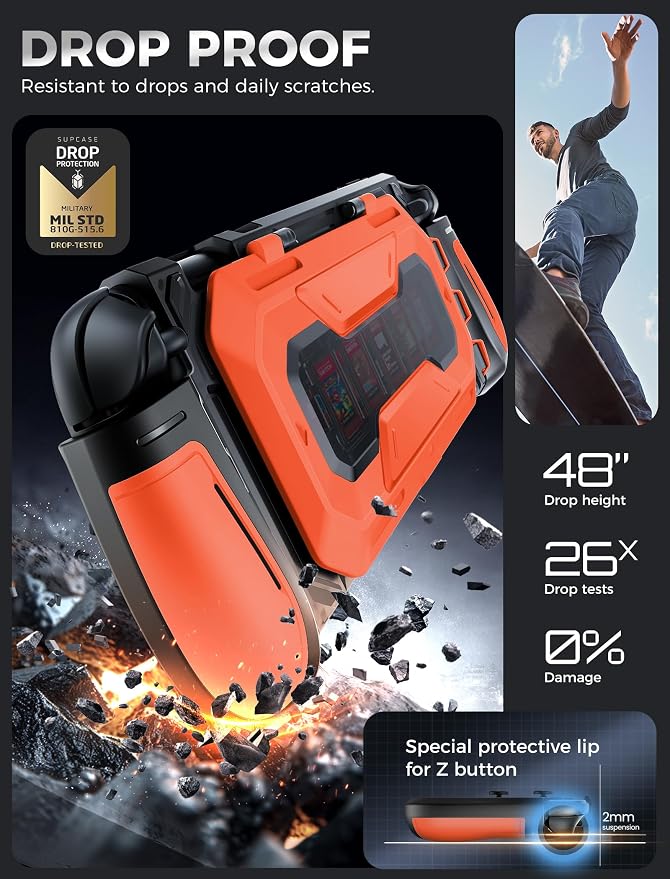 Mumba Dockable for Nintendo Switch 2 Case with Flip Stand, [Titan] Ergonomic Switch 2 Grip Protective Cover Holds 5 Game Cards & 2 TF Cards TPU Accessories and Quick-Release Joy-Con Design (Orange)