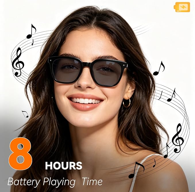 Smart Bluetooth Glasses for Men Women, Ai Smart Glasses with Open-Ear Audio, Voice Control, Real-time Translation, Hands-Free Calls, Bluetooth Sunglasses for Daily Use, Travel