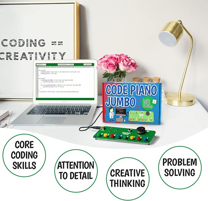 Code Piano Jumbo STEM Coding Toy for Kids 8-12+ and Teens. Learn Real C++ Coding Skills. Includes 20+ Online Projects in Typed Programming. Boys & Girls Create Songs & Sound Effects.
