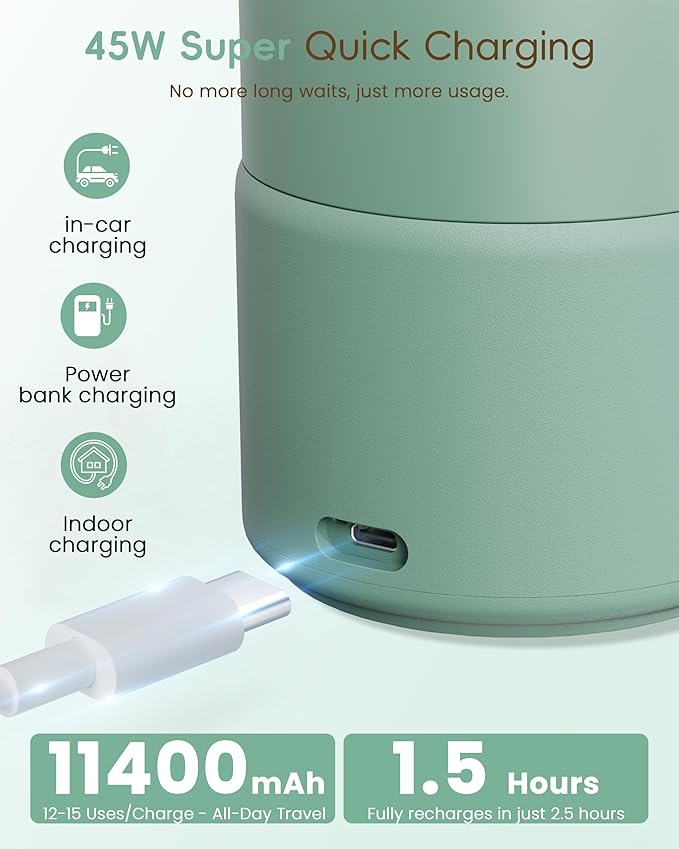 Portable Bottle Warmer for Travel, 17oz Large Capacity, 2-Min Fast Heating, Keep Warm Function, Long Battery Life, Ideal for Heating Breast Milk and Water On-the-Go, Green