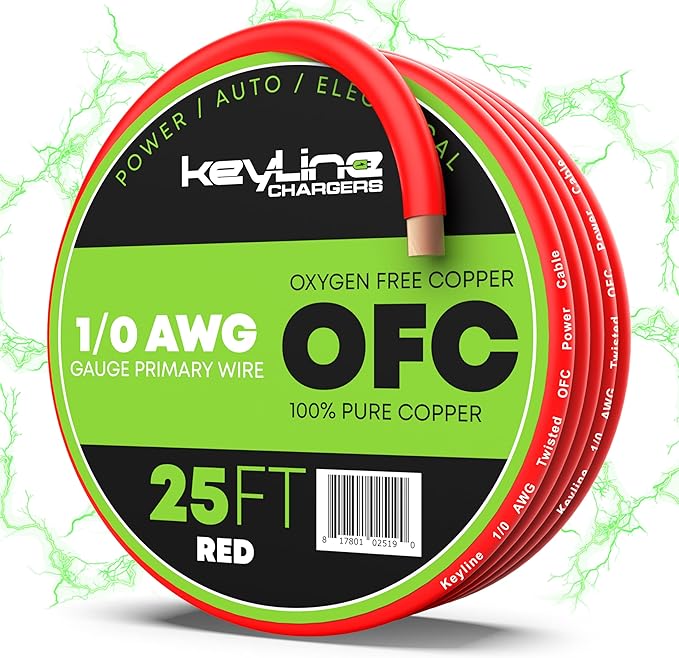 1/0 Gauge Wire (25ft) AWG Amp Battery Cable for Automotive Electrical Wiring - Oxygen Free Copper (OFC) Welding Cable 0GA - Car Amplifier Power & Ground Cable, Stereo Audio Speakers, RV Trailer Wiring