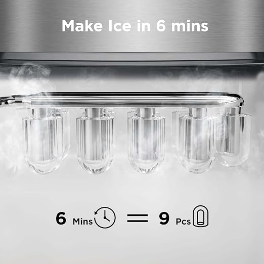 Silonn Countertop Ice Maker Machine, 9 Ice Cubes Ready in 6 Mins, 26 lbs/24 Hrs Portable Ice Maker with Basket & Scoop, 2 Ice Sizes, Self-Cleaning Compact Ice Machine for Home, Party, Office