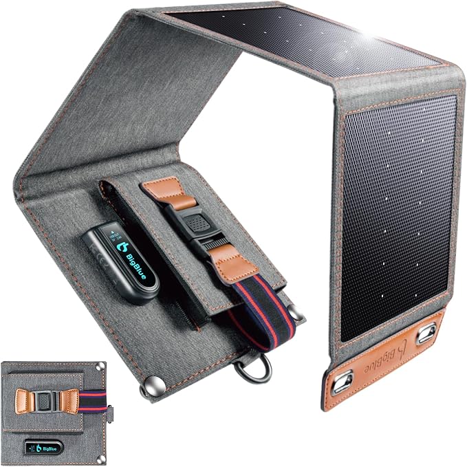 [Upgraded Tiny Solar Charger] BigBlue 14W Solar Panels with USB-A Port(5V/2.4A Max), IPX4 Waterproof, Portable Solar Phone Charger for Hiking, Compatible with iPhone X/8/7, Tablet, Samsung LG etc