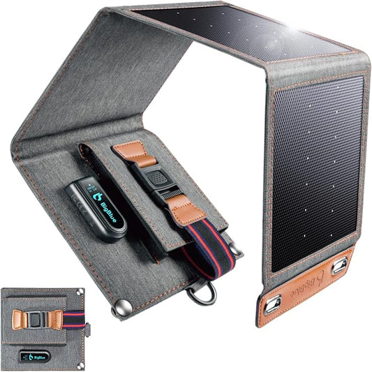 [Upgraded Tiny Solar Charger] BigBlue 14W Solar Panels with USB-A Port(5V/2.4A Max), IPX4 Waterproof, Portable Solar Phone Charger for Hiking, Compatible with iPhone X/8/7, Tablet, Samsung LG etc
