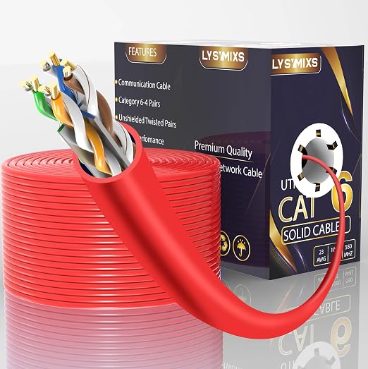 Cat6 Ethernet Cable 1000FT Channel Test Pass, Cat6 1000ft Ethernet Cable 23AWG Solid CCA, Cat6 Cable 550MHZ 10G with Easy Pull Box Red