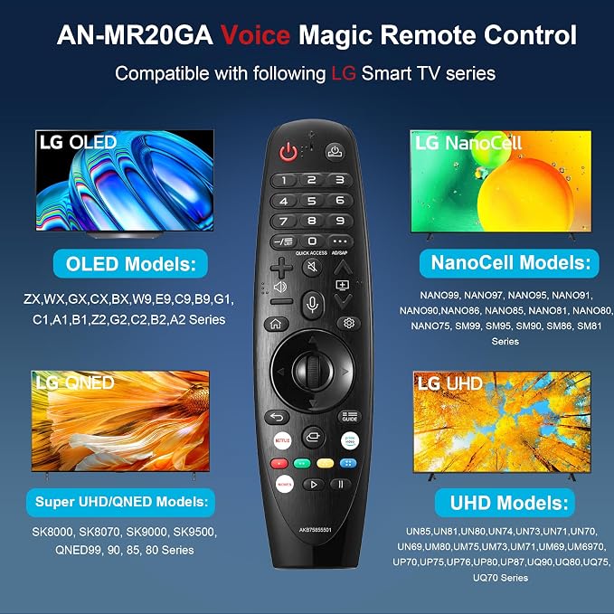 Replacement LG Magic Remote Control (AKB75855501) Voice for LG TV Remote with Pointer for Smart TVs OLED QNED NanoCell WebOS Models AN-MR20GA MR19BA MR18BA MR21 MR22 MR23 MR24 GA GN GC