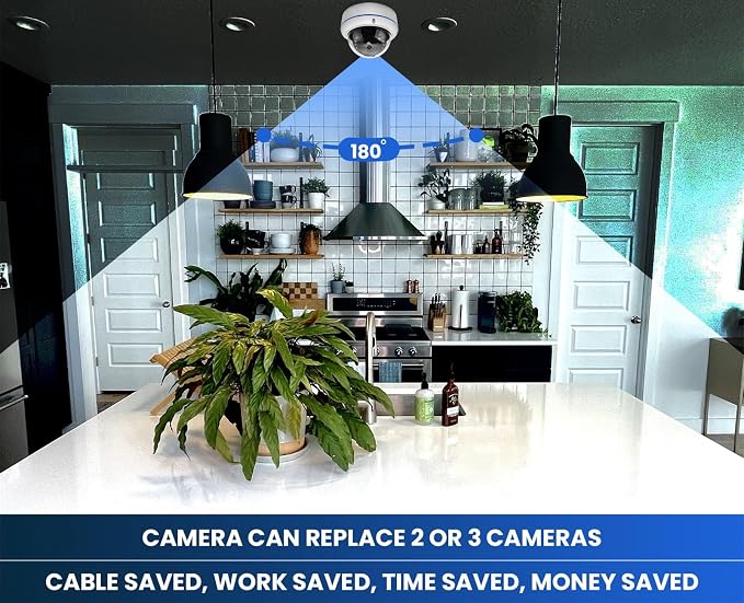 HD 1080P 2MP 180 Degree Fisheye Dome Security Camera Outdoor Indoor Wired Coax 1.7mm Lens Super Wide Angle 4 in 1 (TVI/AHD/CVI/BNC) Hybrid Analog CCTV Camera with IR Night Vision