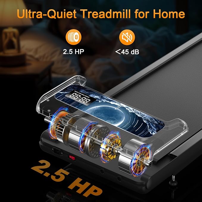 HOELLL Treadmills for Home Small with 0%-8% Incline and APP Sync, Compact Under Desk Walking Treadmill Pad with Handle Bar Removable, Remote Control and LED Display, 2.5HP