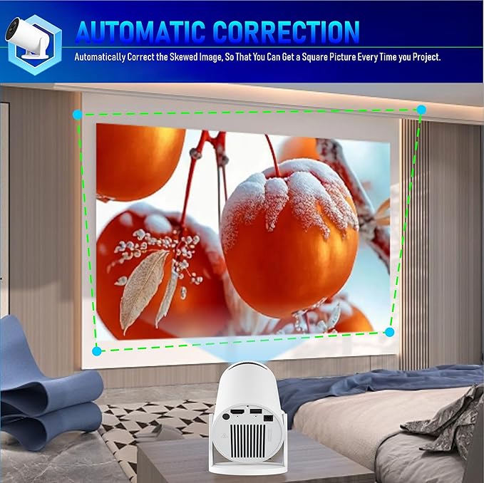 Mini Projector Portable Projector, Smart Projector Auto Horizontal Correction, Native 1080P Brightness 200 ANSI, Outdoor Movie Projector Compatible with Phone, Wi-Fi 6 BT5.2 Android 11