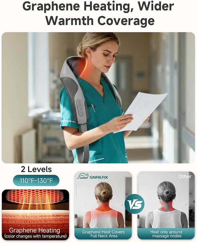 Snailax Cordless Neck Massager - 2026 upgraded Shoulder Massager with Graphene Heat, Rechargeable 4D Shiatsu Deep Tissue Back Massager for Pain Relief, Portable Massage Pillow for Office, Gift for Dad
