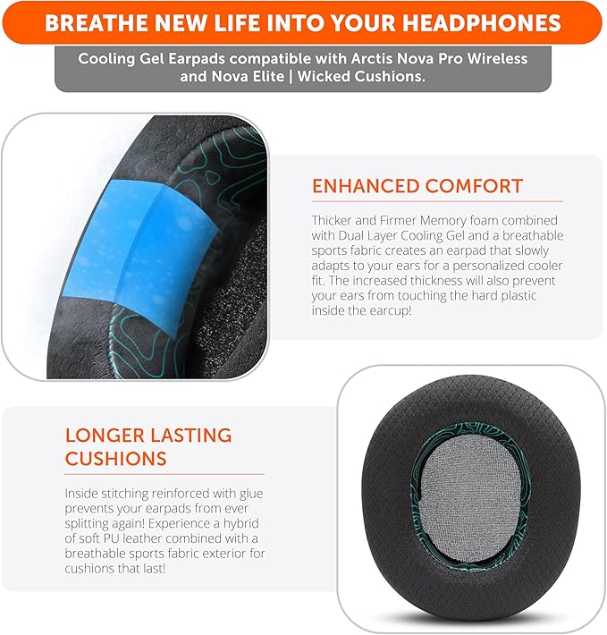 WC Mod Kit Nova Pro Wireless & Nova Elite RandomFrankP Edition - Cooling Gel Earpads, Silicone Headband, & Magnetic Plates for SteelSeries Arctis Nova Pro Wireless & Nova Elite by Wicked Cushions