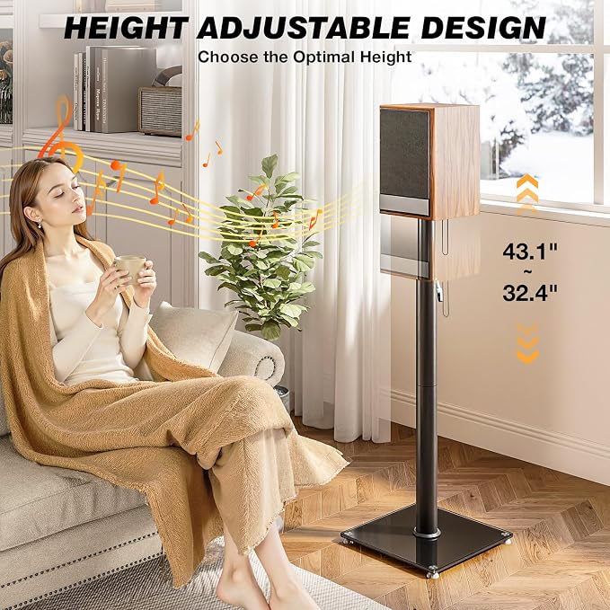 5Rcom Universal Speaker Stands with 360° Swivel, Height Adjustable Bookshelf Speakers Stand from 32" to 43", Speaker Stands Pair to 11 lbs Per Stand for Satellite and Studio